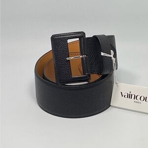 Vaincourt Paris La Merveilleuse Large Pebbled Leather Belt with Covered Buckle